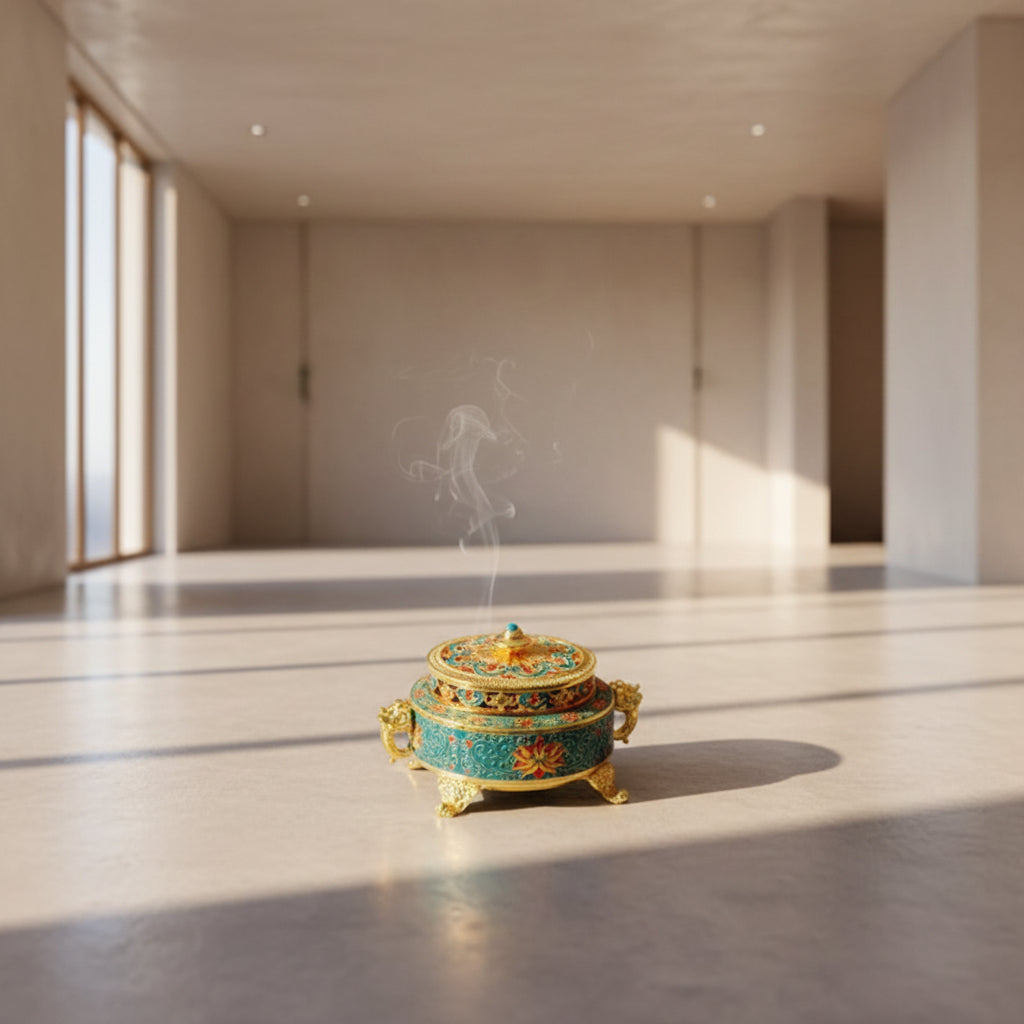 Incense Holders Incense Burner Tibetan Style Painted Enamel Zinc Alloy Coil Incense Holder Home Office Decoration Gift