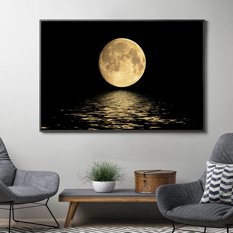 Black White Moon Canvas Painting Abstract Landscape Art Prints and Posters Modern Wall Art Pictures Living Room Home Decoration