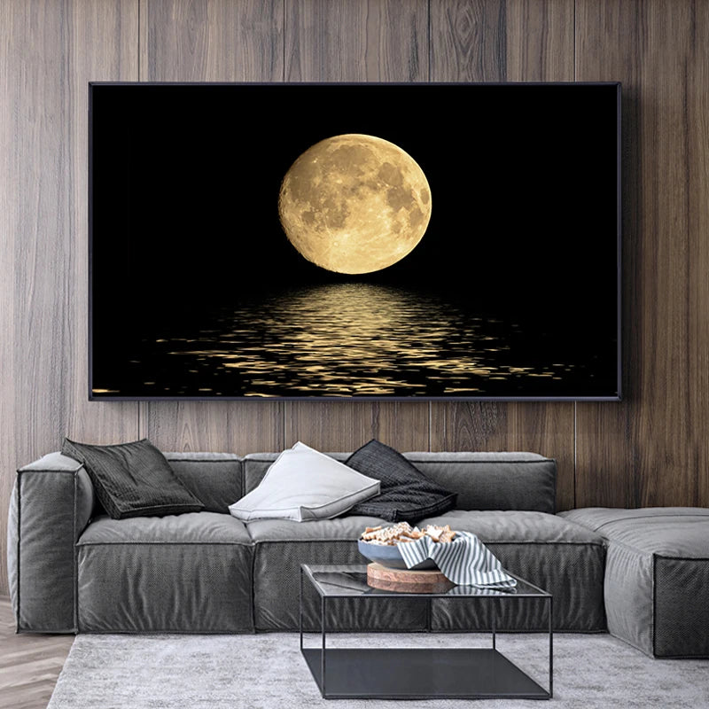 Black White Moon Canvas Painting Abstract Landscape Art Prints and Posters Modern Wall Art Pictures Living Room Home Decoration