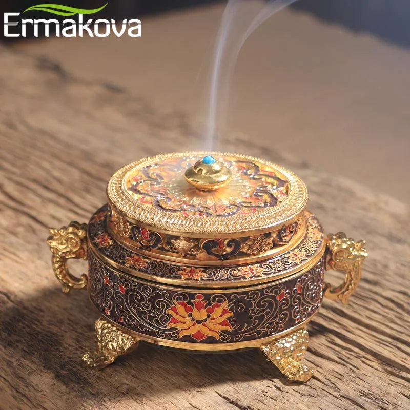 Incense Holders Incense Burner Tibetan Style Painted Enamel Zinc Alloy Coil Incense Holder Home Office Decoration Gift