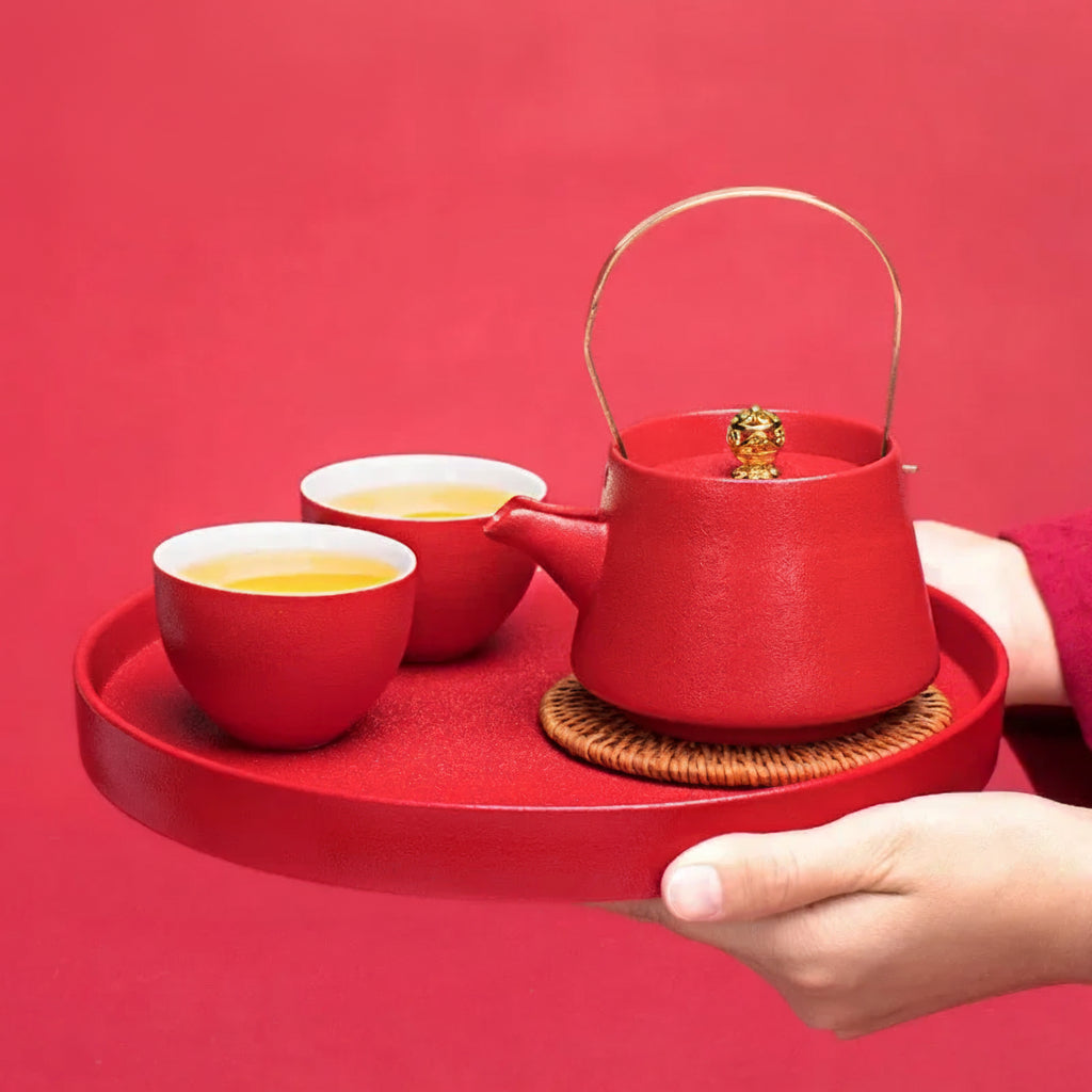 WSHYUFEI Red Teapot Ceramics Tea Set China Wedding Tea Sets Tea Cups Pot Porcelain Wedding Banquet Beautiful Kettle Gifts