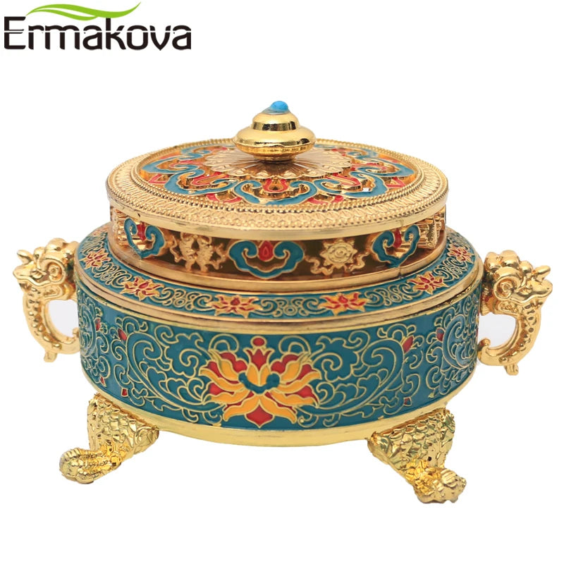 Incense Holders Incense Burner Tibetan Style Painted Enamel Zinc Alloy Coil Incense Holder Home Office Decoration Gift