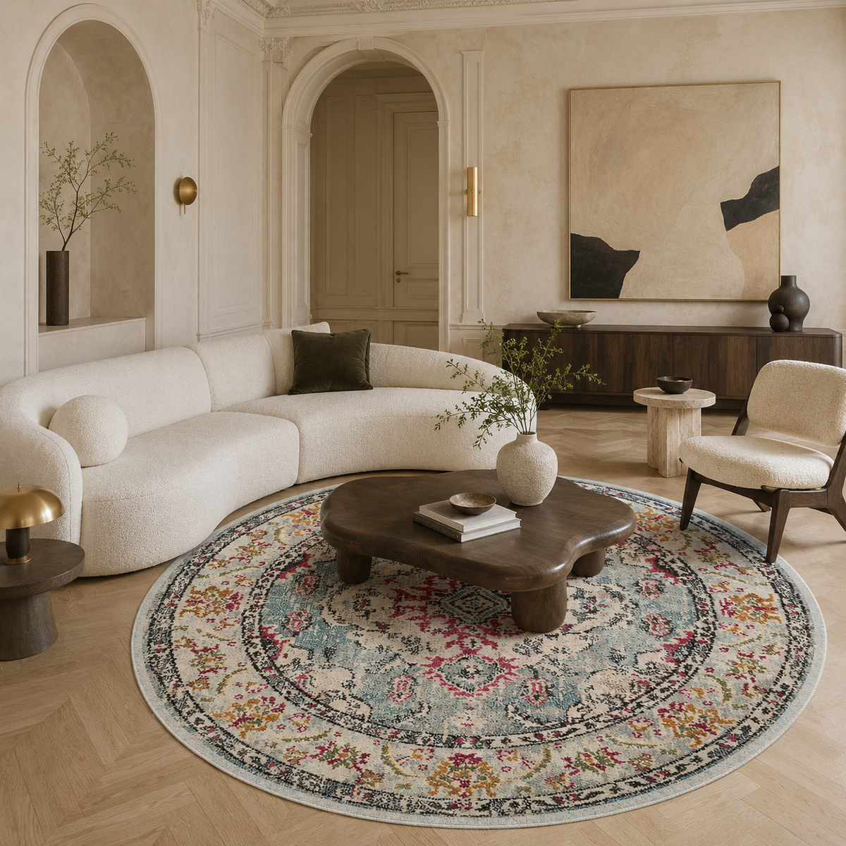 Tapis rond style persan en velours doux
