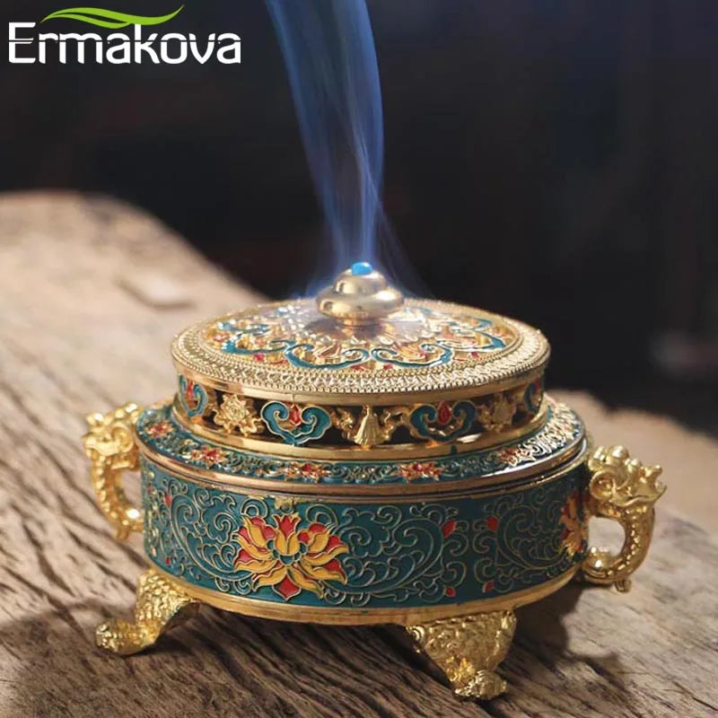 Incense Holders Incense Burner Tibetan Style Painted Enamel Zinc Alloy Coil Incense Holder Home Office Decoration Gift