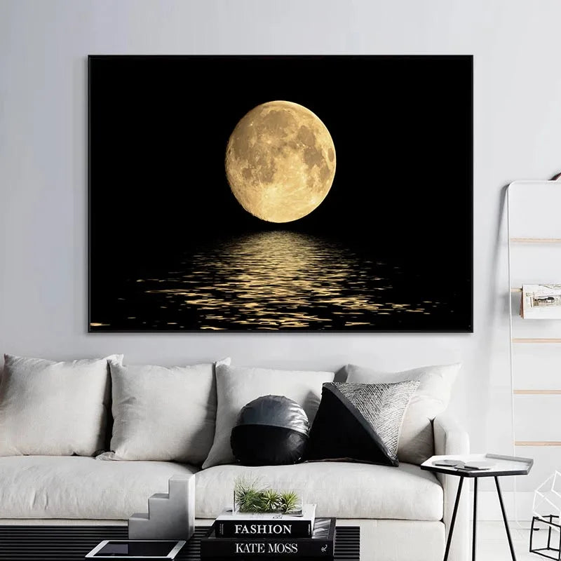 Black White Moon Canvas Painting Abstract Landscape Art Prints and Posters Modern Wall Art Pictures Living Room Home Decoration