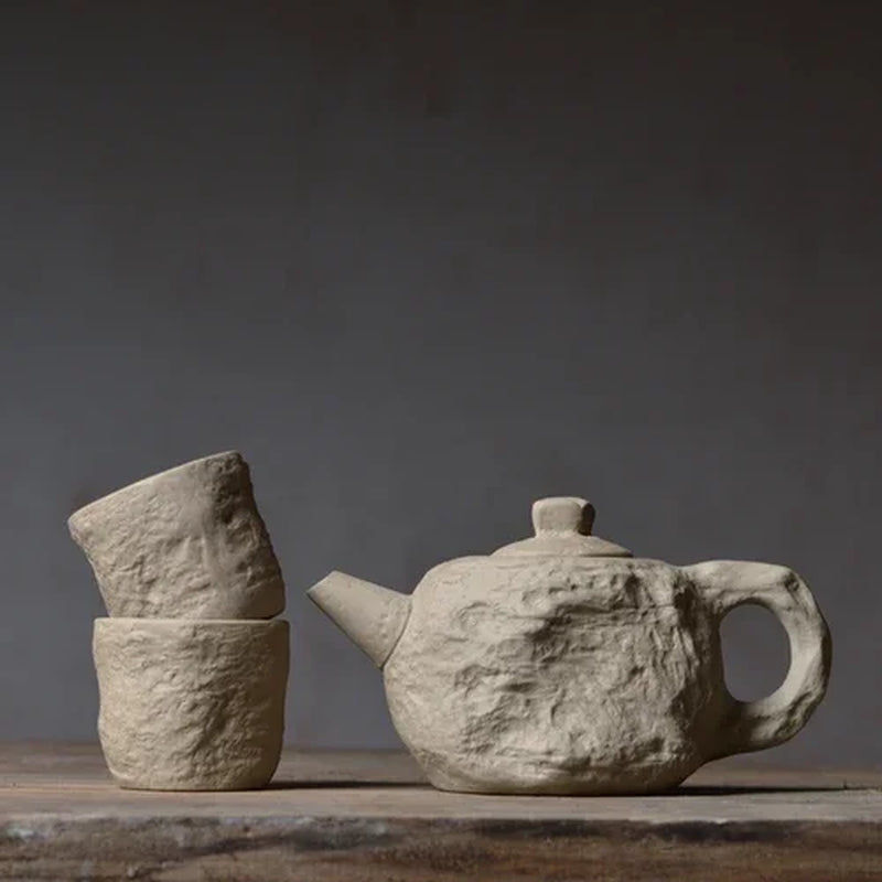 Hard Stone Imitation Stone Teapot Teacup One Teapot Two Teacups Rock Mud Rough Pottery Handmade Ceramic Tea Set Tea Pot Set