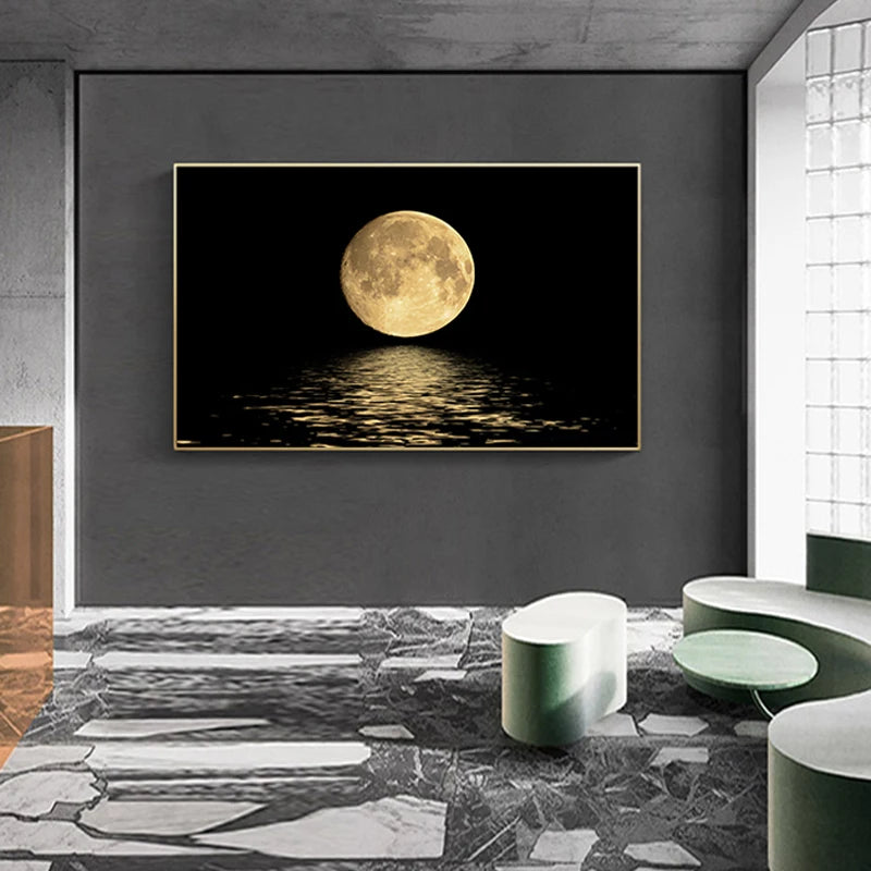 Black White Moon Canvas Painting Abstract Landscape Art Prints and Posters Modern Wall Art Pictures Living Room Home Decoration